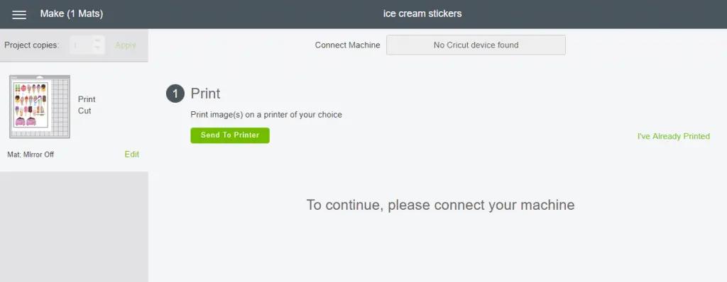 send to printer to print on cricut printable vinyl