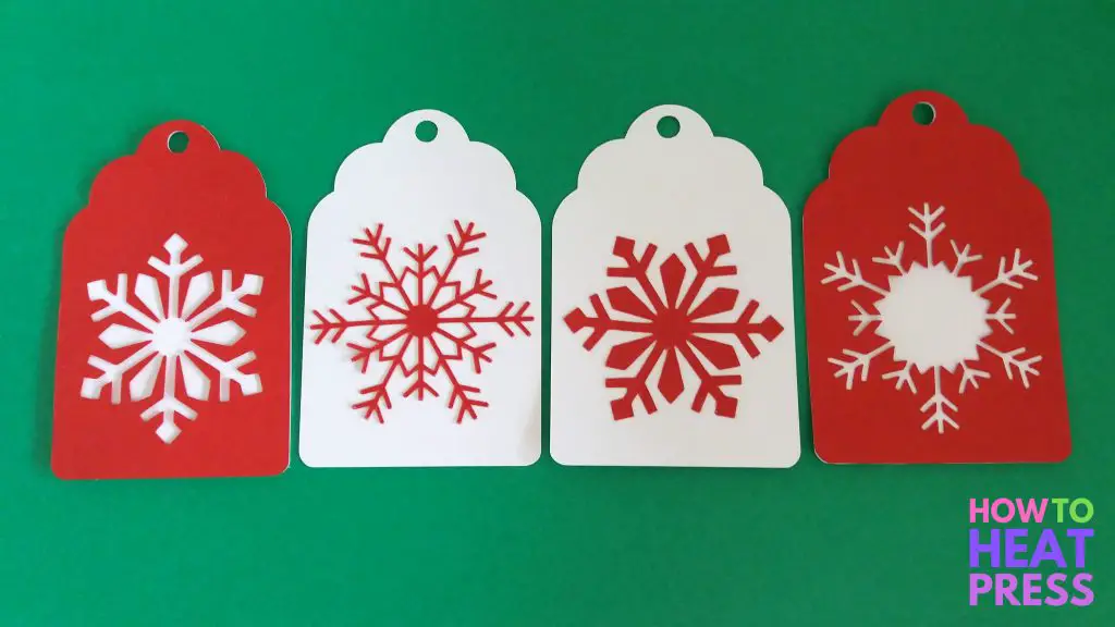 red and white snowflake cardstock gift tags