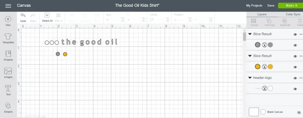 the good oil logo in cricut design space