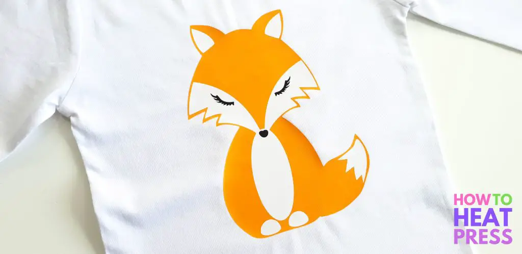 orange fox htv design on white shirt made with heat press