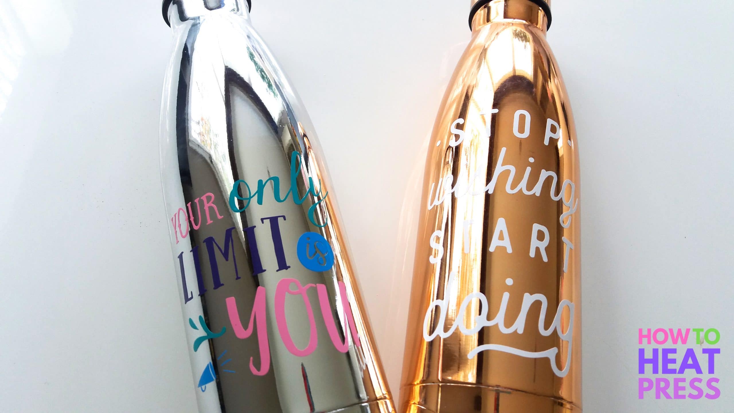 custom water bottles with adhesive vinyl