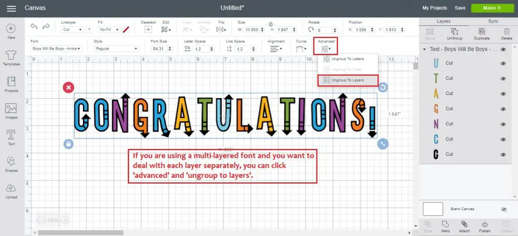 ungrouping layers in cricut design space