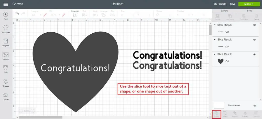 how to slice text on cricut