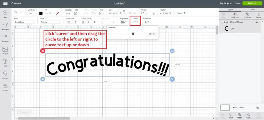 cricut curve text