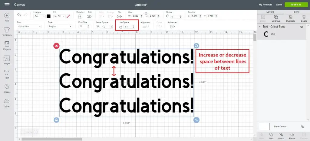 line spacing in cricut design space