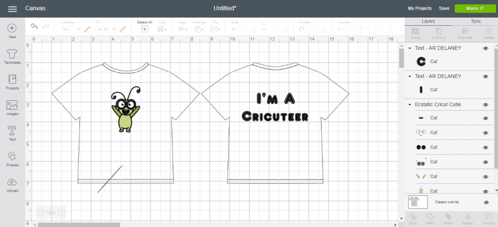 how to use t shirt tempaltes in cricut design space