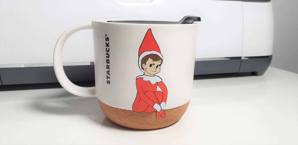 red and white elf layered vinyl starbucks mug