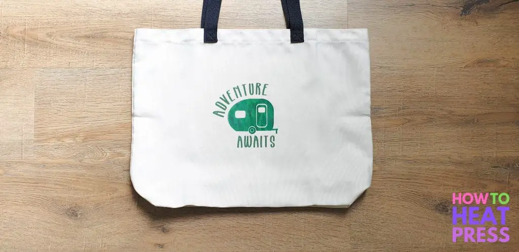 white tote bag with green infusible ink transfer