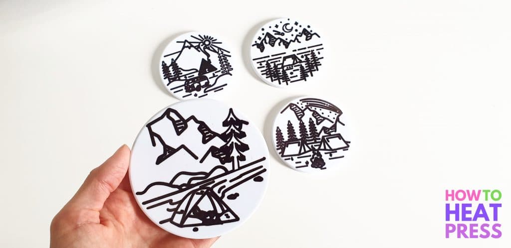 black and white coasters made with cricut joy infusible ink pens