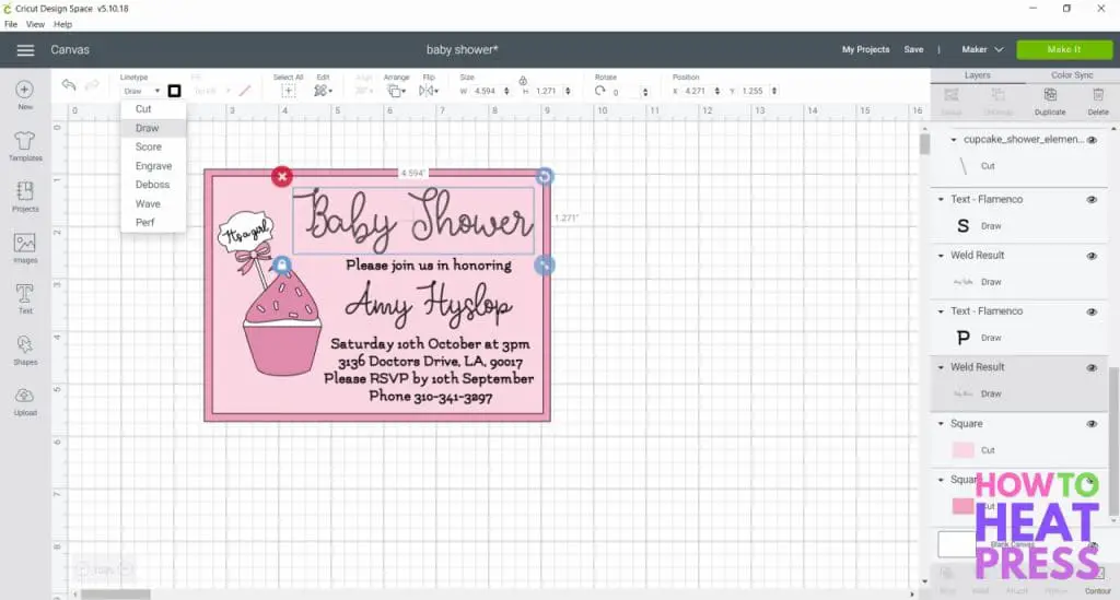 cricut design space screenshot project changing from cut to draw