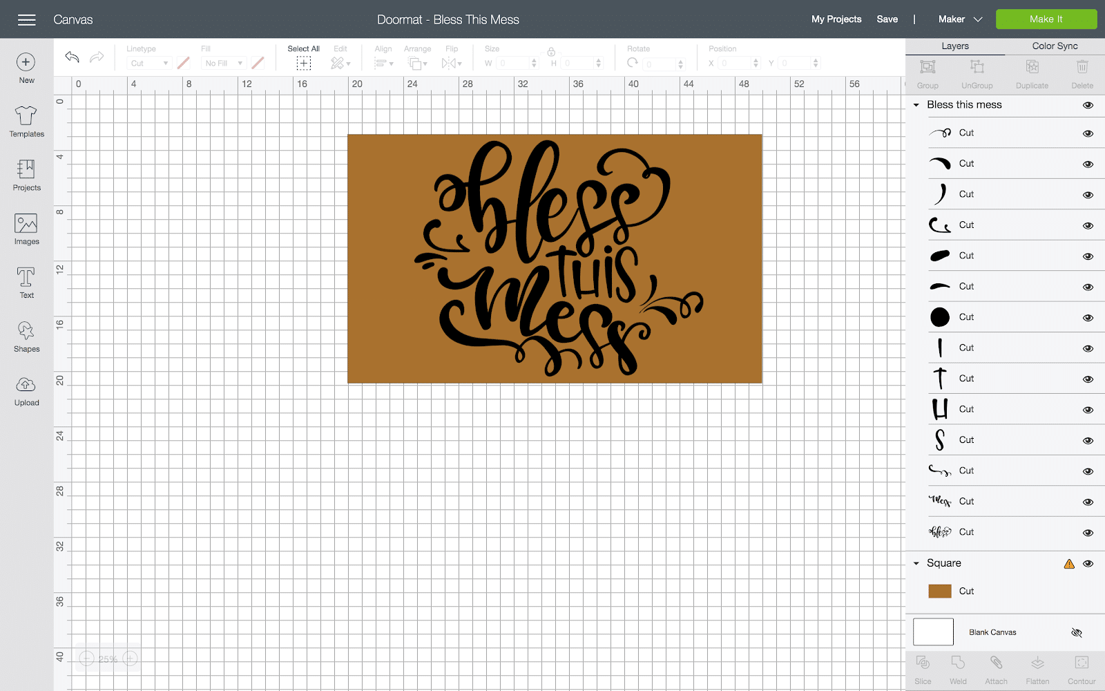 cricut design space diy doormat screenshot