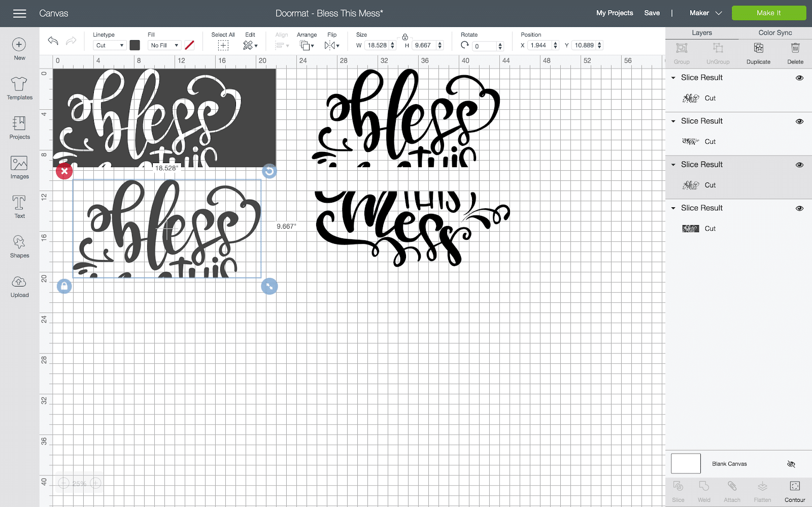 layers of sliced image in cricut design space