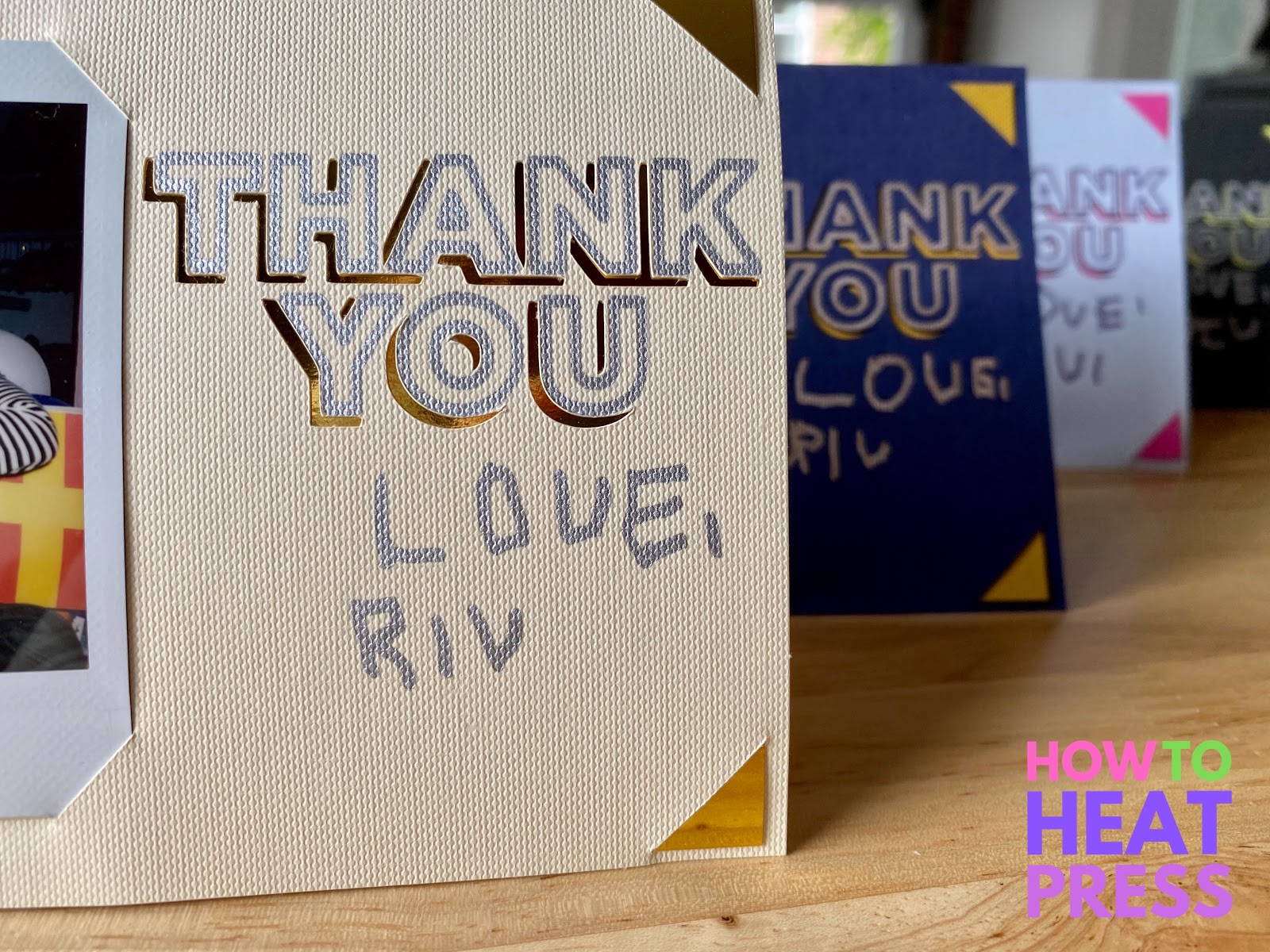 textured cards with thank you drawn and cutout with cricut joy and child handwriting