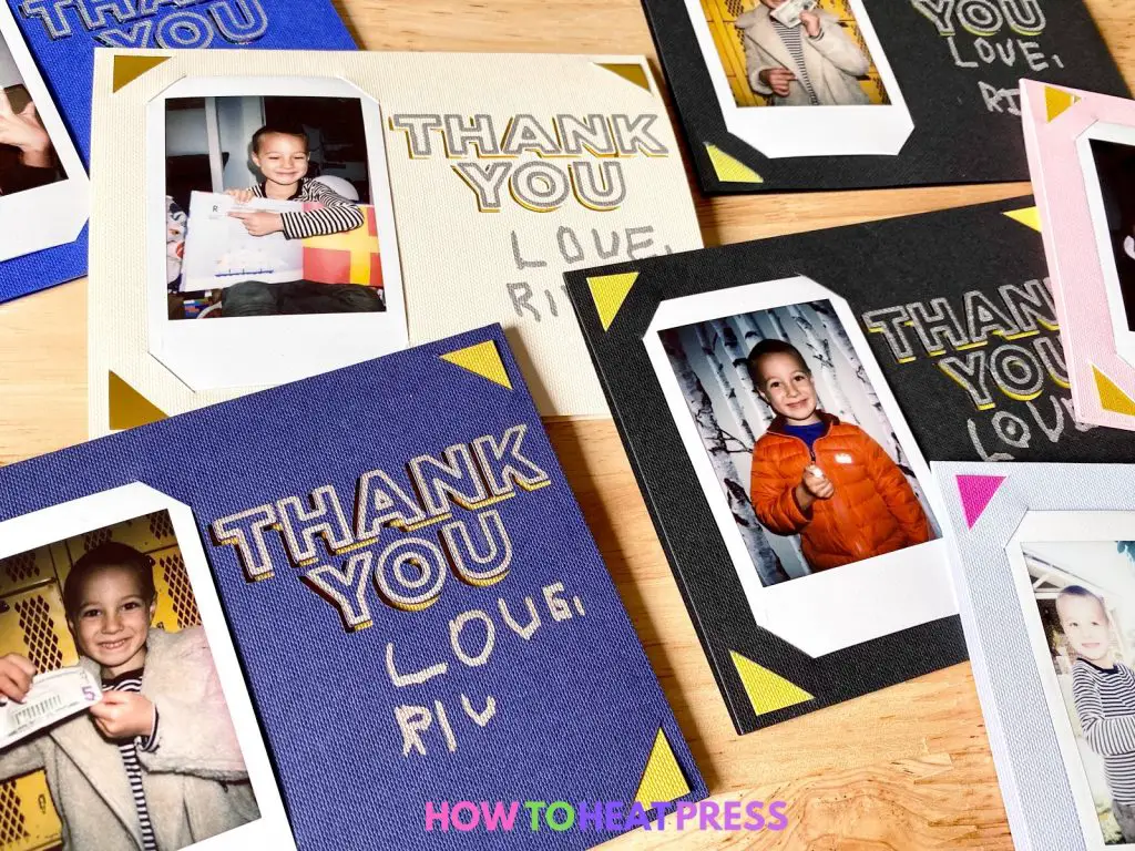 thank you cards cut with cricut joy featuring polaroids