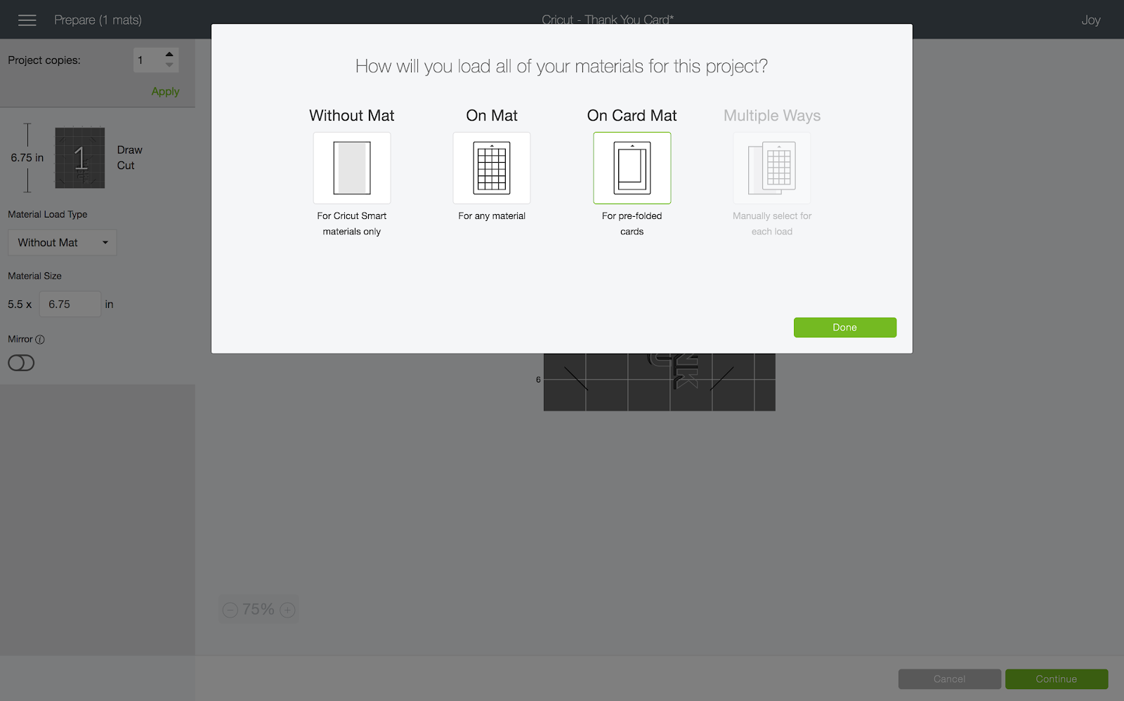 options for cutting materials on cricut joy