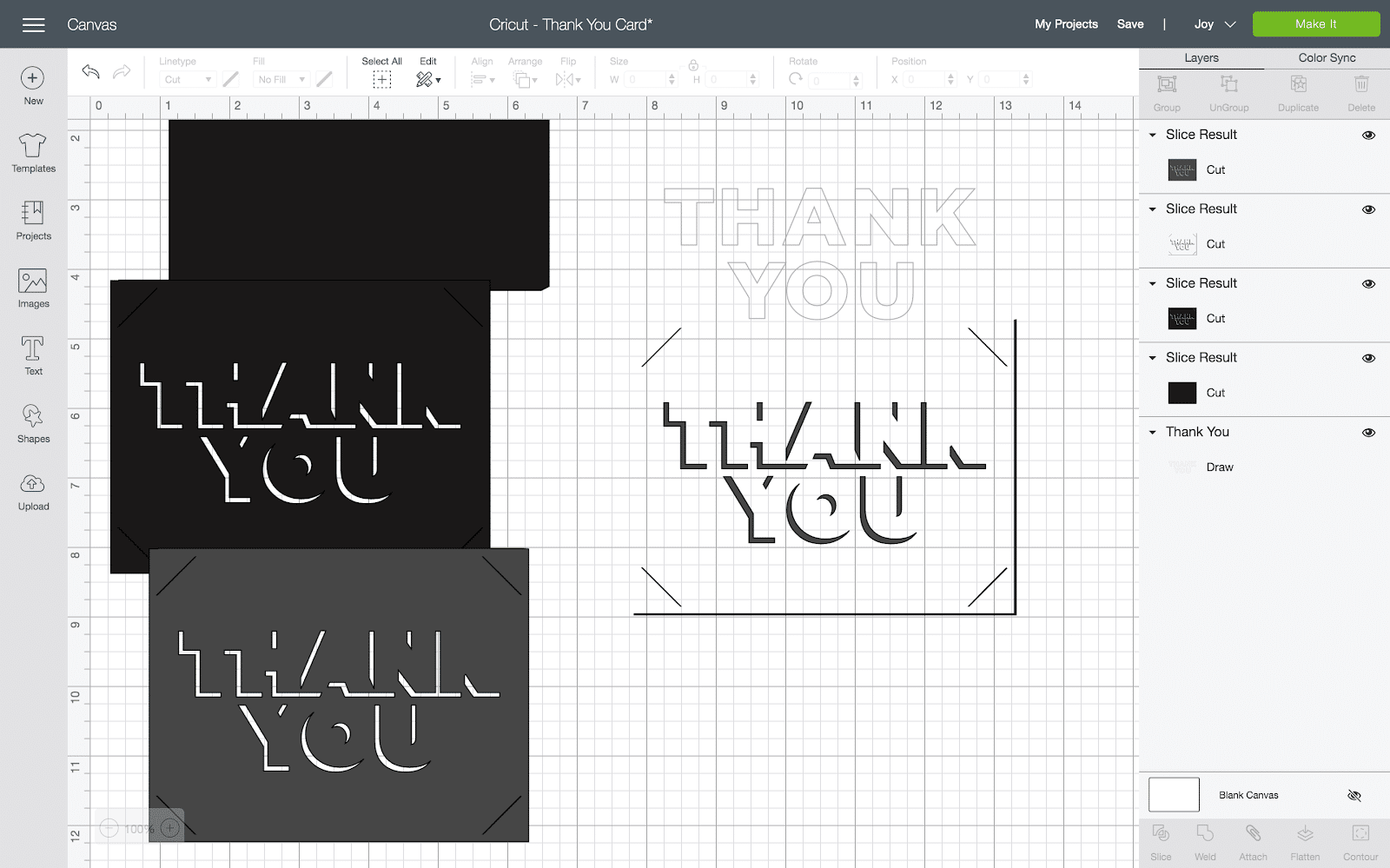 cricut design space image after using slice tool