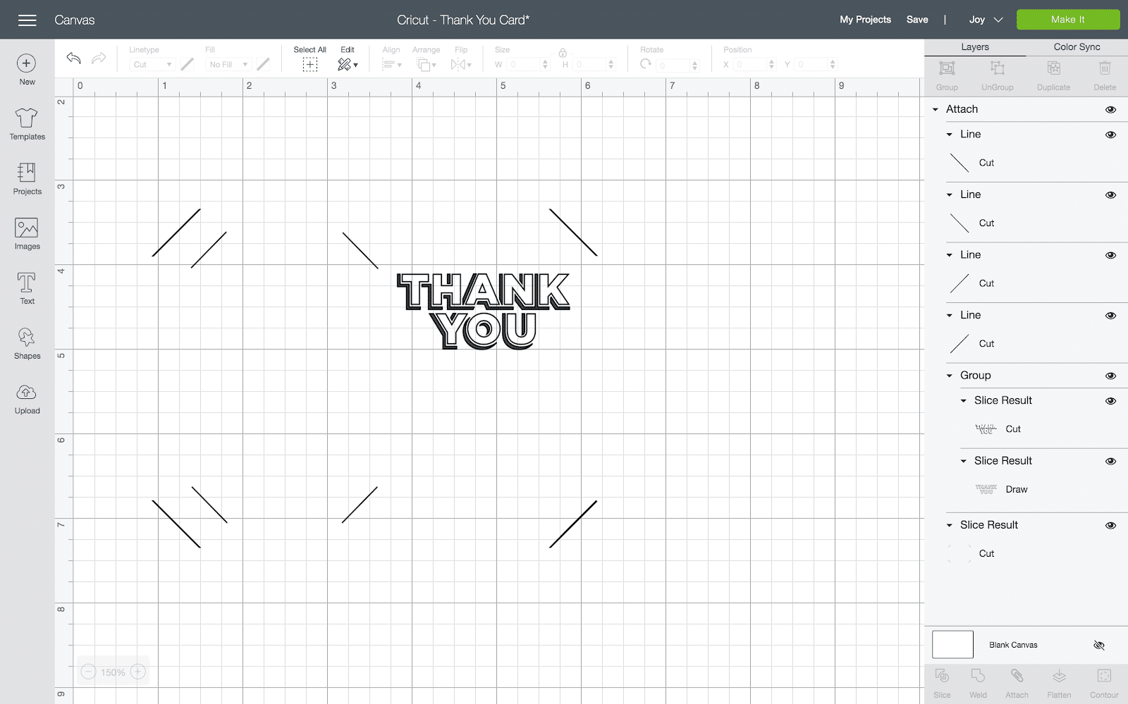 cricut design space black thank you card