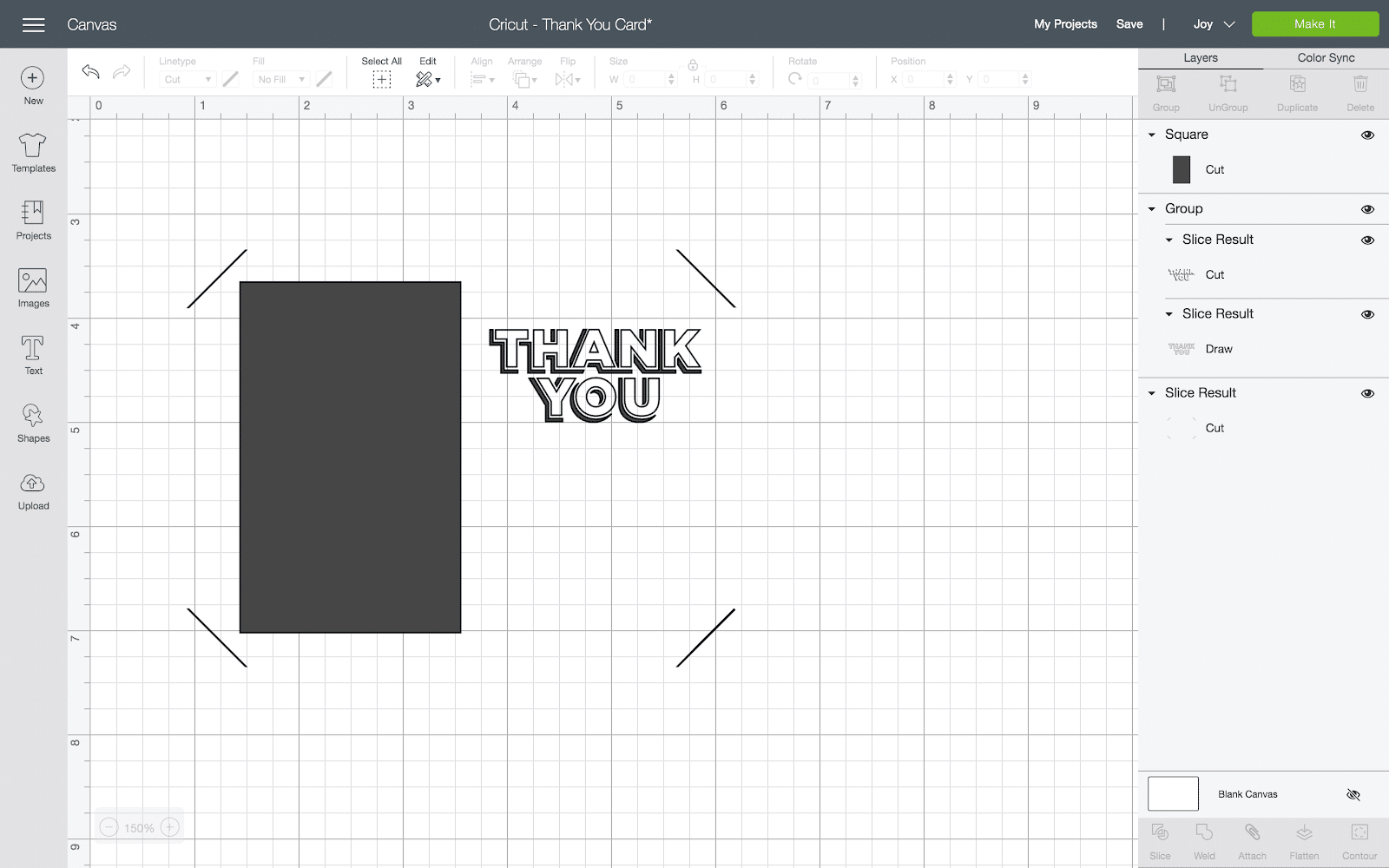 cricut design space black thank you card