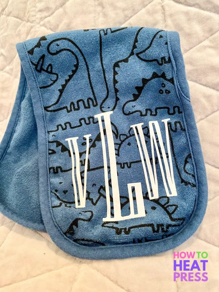 blue burp cloth with white monogram