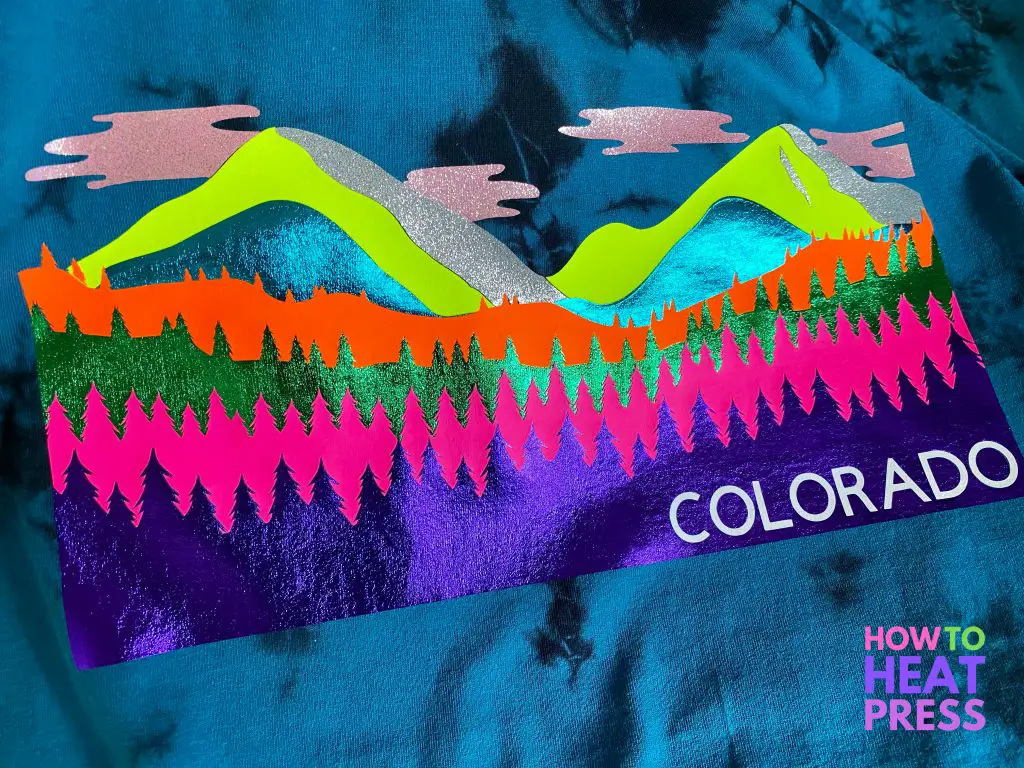 completed layerd HTV project with multicolored mountains and trees